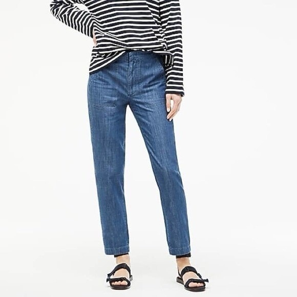 J.Crew Seaside Cropped High-Rise Chambray Pants Jeans AJ459 Indigo Size 12 - Picture 8 of 8